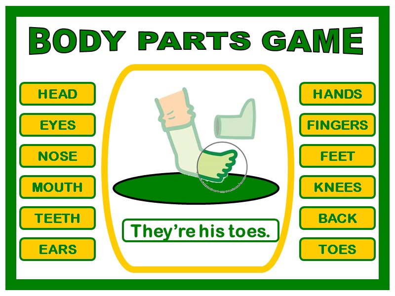 BODY PARTS GAME HEAD EYES NOSE MOUTH TEETH EARS HANDS FINGERS FEET KNEES BACK